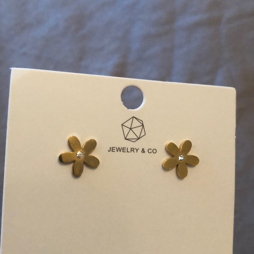 Gold flower earrings with butterfly back